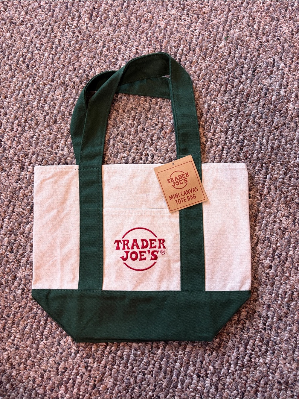 Mini Canvas Tote Bag in Cream and Green